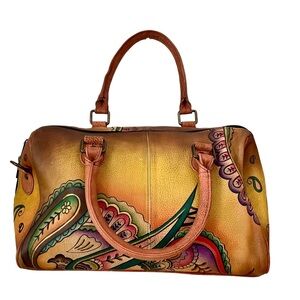 New Anuschka Hand-Painted Leather Satchel – Paisley Floral Design